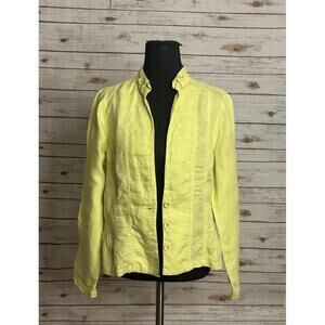 Chico's green linen mandarin collar long sleeve peplum jacket Size 0.5/Small/6